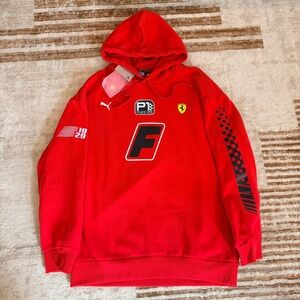 Puma Ferrari Red Pullover Hoodie with Black Racing Graphics